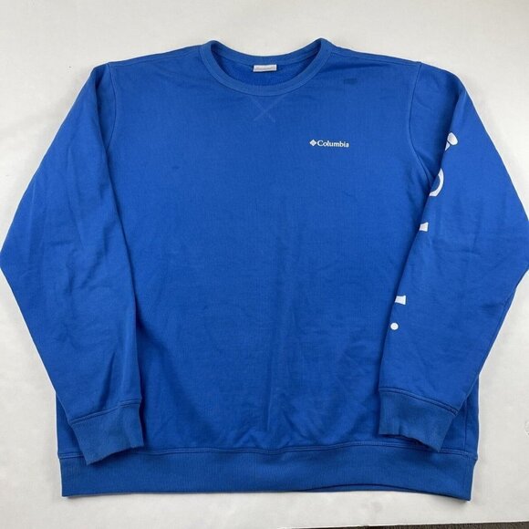 Columbia Sweatshirt Women’s XL Crew Neck Blue Spellout Sleeve Cotton Blend - Picture 2 of 10